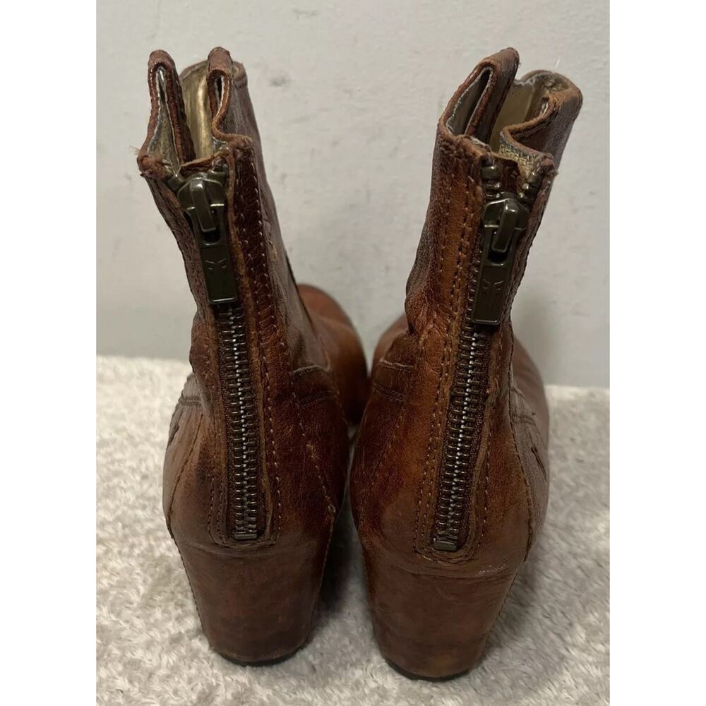 FRYE Carson Wedge Bootie Women's 6 M Brown Leather Western Ankle Boot Zip - Picture 6 of 14
